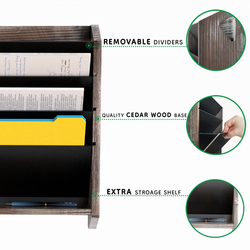 J JACKCUBE DESIGN Wall Document File Organizer Rustic Wood Magazine Rack with 5 Compartments Hanging Mail Holder for Home, Office - MK624A - Image 3
